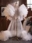 Unusual White Handmade  Cascading Ruffles Prom shawl 2025 Puffy Short Sleeve Tulle