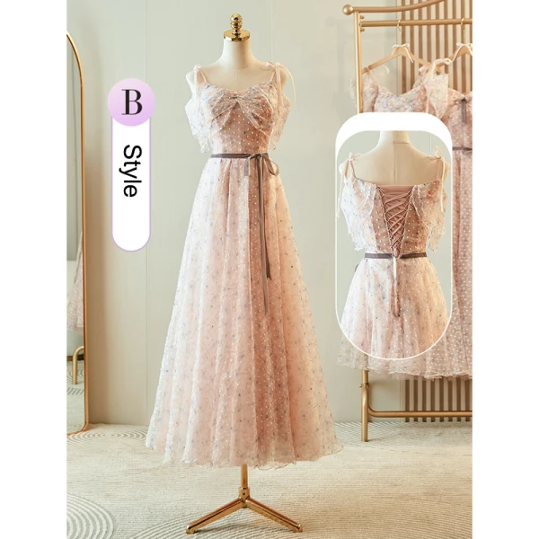 Chic / Belle Rougissant Rose Robe Demoiselle D'honneur 2023 Princesse Encolure Carrée Manches Courtes Dos Nu Noeud Ceinture Longue Robe Demoiselle D'honneur