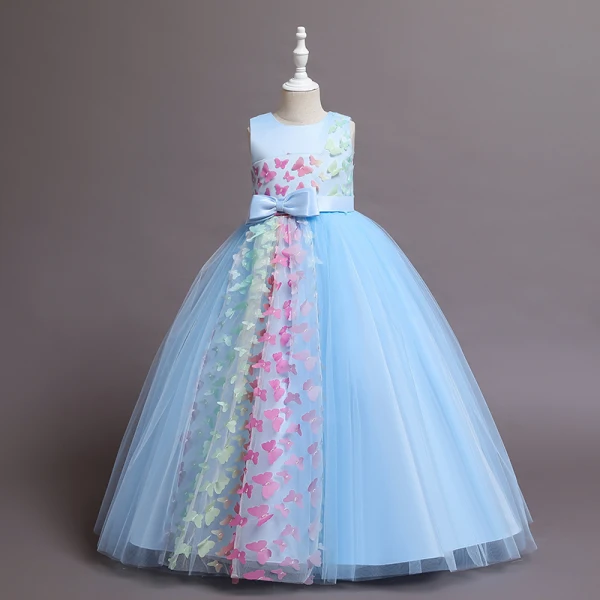 Lovely Blushing Pink Butterfly Appliques Birthday Flower Girl Dresses 2024 Ball Gown Scoop Neck Sleeveless Bow Sash Floor-Length / Long