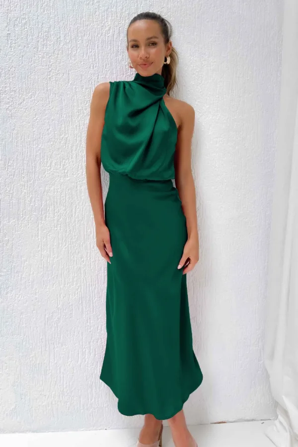 Fashion Beige Street Wear Holiday Women Dresses 2023 High Neck Tea-length Womens Clothing