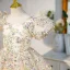 Sparkly Champagne Multi-Colors Sequins Birthday Flower Girl Dresses 2022 Ball Gown Square Neckline Puffy Short Sleeve Backless Floor-Length / Long Flower Girl Dresses