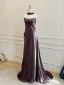 High End Traube Satin Ballkleider 2026 A Linie Bandeau Ärmellos Rückenfreies Sweep / Pinsel Zug Festliche Kleider