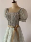 Illusion Gris Perlage Perle Faux Diamant Robe De Soirée 2023 Princesse Encolure Carrée Manches Courtes Dos Nu Noeud Ceinture Longue Soirée Robe De Ceremonie