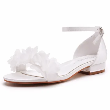 Chic Belle Blanche Promo Appliques Sandales Femme 2023 Bride Cheville Peep Toes Bout Ouvert Talon Bas Sandales Talons Hauts