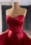 Unusual High-end Burgundy Satin Prom Dresses 2024 Trumpet / Mermaid Strapless Backless Court Train Prom Cap Sleeves Formal Dresses