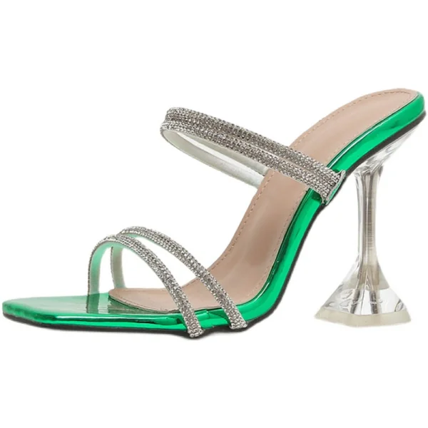 Sexy Silver Evening Party Rhinestone Womens Sandals High Heels 2022 9 cm Stiletto Heels Open / Peep Toe Womens Sandals