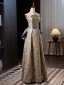 Chinese style Printing Prom Dresses 2024 A-Line / Princess Sleeveless Strapless Backless Bow Floor-Length / Long Prom Formal Dresses