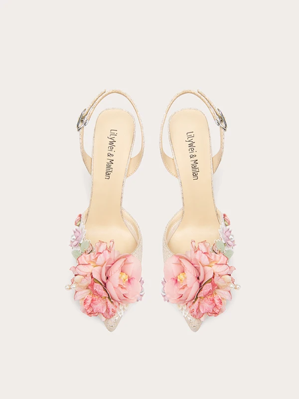 Fashion Champagne Pearl Appliques Sequins Womens Sandals 2023 10 cm Stiletto Heels Pointed Toe Prom Sandals High Heels