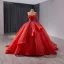 Luxe Rouge Fait main Perlage Robe De Bal 2024 Robe Boule Une épaule Manches Longues Dos Nu Train De Balayage Promo Robe De Ceremonie