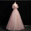 Bling Bling Dusky Pink Beading Sequins Prom Dresses 2024 A-Line / Princess V-Neck Short Sleeve Backless Floor-Length / Long Prom Formal Dresses