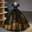 Vintage / Retro Black Beading Sequins Lace Flower Cascading Ruffles Prom Dresses 2023 Ball Gown Scoop Neck Puffy Short Sleeve Backless Floor-Length / Long Prom