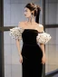 Sexy Black Velvet Spotted Evening Dresses 2024 Trumpet / Mermaid Off-The-Shoulder Short Sleeve Backless Floor-Length / Long Formal Dresses