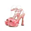 Sexy Rougissant Rose Cocktail Sandales Femme 2022 14 cm Talons Aiguilles Bride Cheville Peep Toes / Bout Ouvert Sandales Talons Hauts