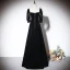 Elegant Black Pearl Evening Dresses 2023 A-Line / Princess Square Neckline Short Sleeve Backless Floor-Length / Long Evening Party Formal Dresses