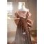 Scintillantes Champagne Paillettes Robe De Soirée Princesse 2023 De l'épaule Manches Courtes Dos Nu Noeud Train De Balayage Robe De Ceremonie