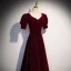 Vintage / Retro Burgundy Sequins Velvet Prom Dresses 2023 A-Line / Princess Square Neckline Short Sleeve Backless Floor-Length / Long Formal Dresses