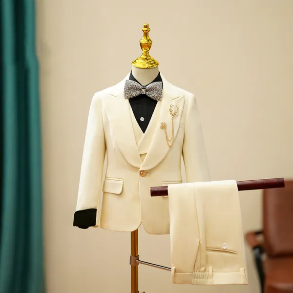 Fashion Beige Prom 4-piece Boys Wedding Suits 2023