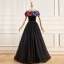 Ethnic Black Lace Flower Prom Dresses 2023 Ball Gown Off-The-Shoulder Short Sleeve Backless Bow Sash Floor-Length / Long Prom Formal Dresses
