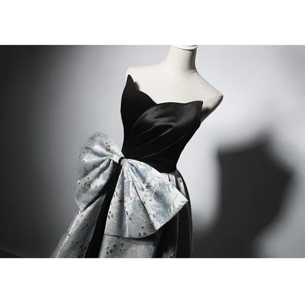 Vintage / Retro Black Evening Dresses 2022 A-Line / Princess Strapless Bow Sleeveless Backless Floor-Length / Long Evening Party Formal Dresses