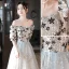 Fashion Grey Star Sequins Prom Dresses 2023 A-Line / Princess Square Neckline Short Sleeve Backless Floor-Length / Long Prom Formal Dresses