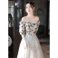 Fashion Grey Star Sequins Prom Dresses 2023 A-Line / Princess Square Neckline Short Sleeve Backless Floor-Length / Long Prom Formal Dresses