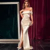 Sexy Beige Evening Dresses 2023 Trumpet / Mermaid Off-The-Shoulder Sleeveless Backless Split Front Sweep Train Evening Party Formal Dresses