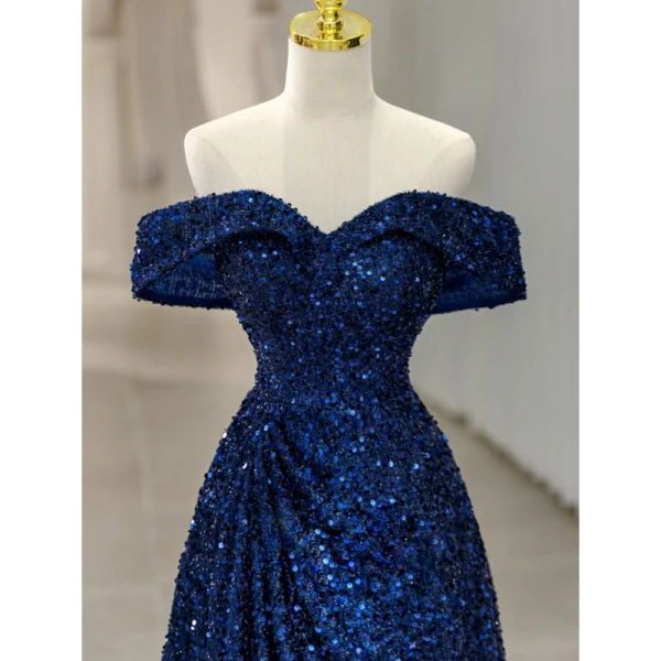 Charmant Bleu Roi Paillettes Robe De Soirée 2023 Princesse De l'épaule Sans Manches Dos Nu Longue Soirée Robe De Ceremonie