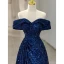 Charmant Bleu Roi Paillettes Robe De Soirée 2023 Princesse De l'épaule Sans Manches Dos Nu Longue Soirée Robe De Ceremonie