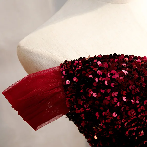 Chic / Belle Bordeaux Paillettes Robe De Bal 2023 Princesse De l'épaule Sans Manches Dos Nu Longue Promo Robe De Ceremonie