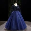 Vintage / Retro Navy Blue Sequins Flower Girl Dresses 2022 Ball Gown V-Neck Long Sleeve Floor-Length / Long Prom Flower Girl Dresses