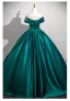 Vintage / Retro Olive Green Beading Sequins Prom Dresses 2025 Ball Gown Off-The-Shoulder Short Sleeve Backless Floor-Length / Long Formal Dresses