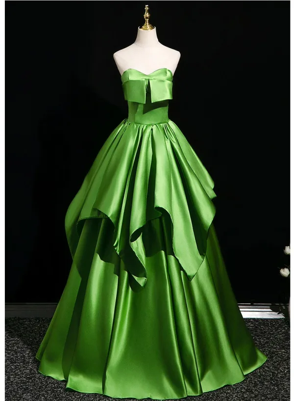 Elegant Green Prom Dresses Ball Gown 2025 Off-The-Shoulder Short Sleeve Backless Floor-Length / Long Formal Dresses