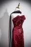 Sexy Bordeaux Paillettes Robe De Soirée 2025 Trompette / Sirène Volants Bustier Sans Manches Dos Nu Train De Balayage Robe De Ceremonie