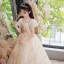 Chic / Beautiful Champagne Star Sequins Birthday Flower Girl Dresses 2023 A-Line / Princess V-Neck Puffy Short Sleeve Floor-Length / Long Flower Girl Dresses