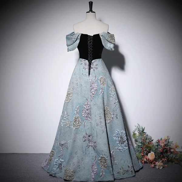 Elegant Sky Blue Printing Prom Dresses 2022 A-Line Princess Off-The-Shoulder Short Long Elegant Sky Blue Printing Prom Dresses 2022 A-Line Princess Off-The-Shoulder Short Long