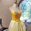 Fashion Yellow Floor-Length / Long Prom Dresses 2024 Ball Gown Spaghetti Straps Sleeveless Backless Prom Formal Dresses