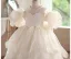 Exquisite Champagne Pearl Appliques Cascading Ruffles Wedding Flower Girl Dresses 2026 Ball Gown Off-The-Shoulder Short Sleeve Backless