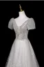 Bling Bling Gris Paillettes Faux Diamant Robe De Bal 2025 Princesse V-Cou Manches Courtes Dos Nu Longue Robe De Ceremonie