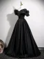 Vintage / Retro Black Prom Dresses 2025 Ball Gown Off-The-Shoulder Short Sleeve Backless Floor-Length / Long Formal Dresses