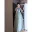 Chic / Belle Vert Citron Perlage Paillettes Robe De Bal 2025 Princesse Encolure Dégagée Manches Courtes Longue Promo Robe De Ceremonie