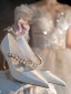 Eleganta Elfenben Rhinestone Pärla Läder Brudskor 2022 8 cm Stilettklackar Spetsiga Bröllop Pumps Högklackade