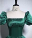 Vintage / Retro Dark Green Satin Prom Dresses 2024 Ball Gown Square Neckline Short Sleeve Backless Bow Floor-Length / Long Prom Formal Dresses