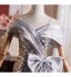 Scintillantes Argenté Noeud Paillettes Robe De Bal 2026 Trompette / Sirène De l'épaule Manches Courtes Dos Nu Longue Robe De Ceremonie