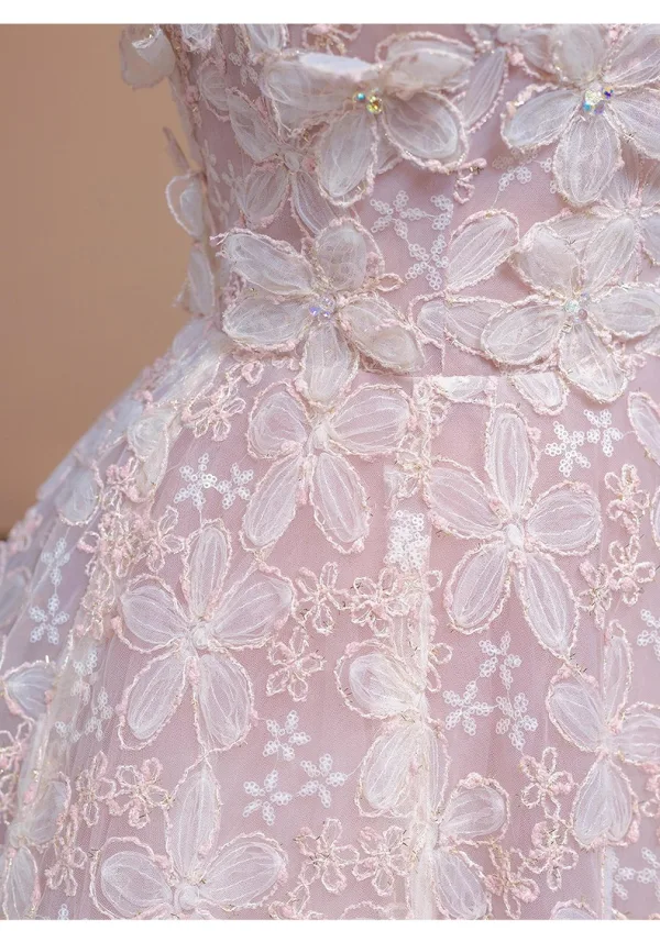 Chic / Belle Rougissant Rose Appliques Paillettes Robe De Bal 2024 Robe Boule Bustier Sans Manches Dos Nu Longue Promo Robe De Ceremonie