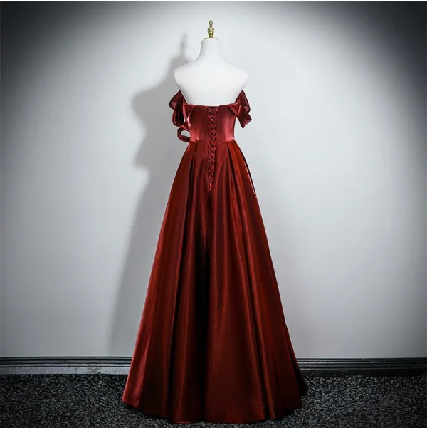 Charming Burgundy Prom Dresses 2025 A-Line / Princess Strapless Sleeveless Backless Floor-Length / Long Formal Dresses