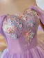 Elegant Lavender Pearl Lace Flower Appliques Prom Dresses 2024 Ball Gown Off-The-Shoulder Sleeveless Backless Floor-Length / Long Prom Formal Dresses