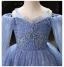 Elegant Sky Blue Beading Pearl Sequins Birthday Flower Girl Dresses 2022 Ball Gown Spaghetti Straps Long Sleeve Floor-Length / Long Flower Girl Dresses