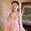 Chic / Beautiful Blushing Pink Beading Birthday Flower Girl Dresses 2025 Ball Gown Scoop Neck Sleeveless Backless Tea-length Tulle