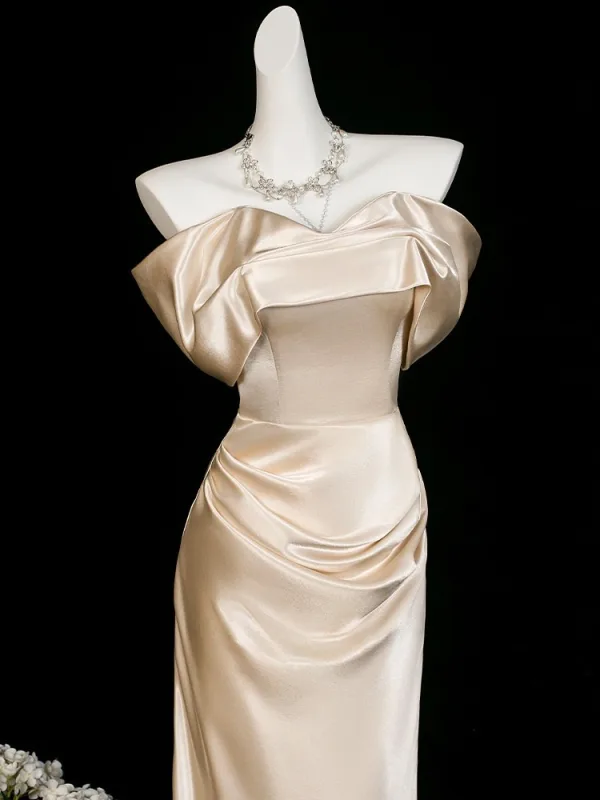Charming Champagne Evening Dresses 2026 Trumpet / Mermaid Off-The-Shoulder Short Sleeve Backless Floor-Length / Long Formal Dresses