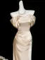 Charming Champagne Evening Dresses 2026 Trumpet / Mermaid Off-The-Shoulder Short Sleeve Backless Floor-Length / Long Formal Dresses